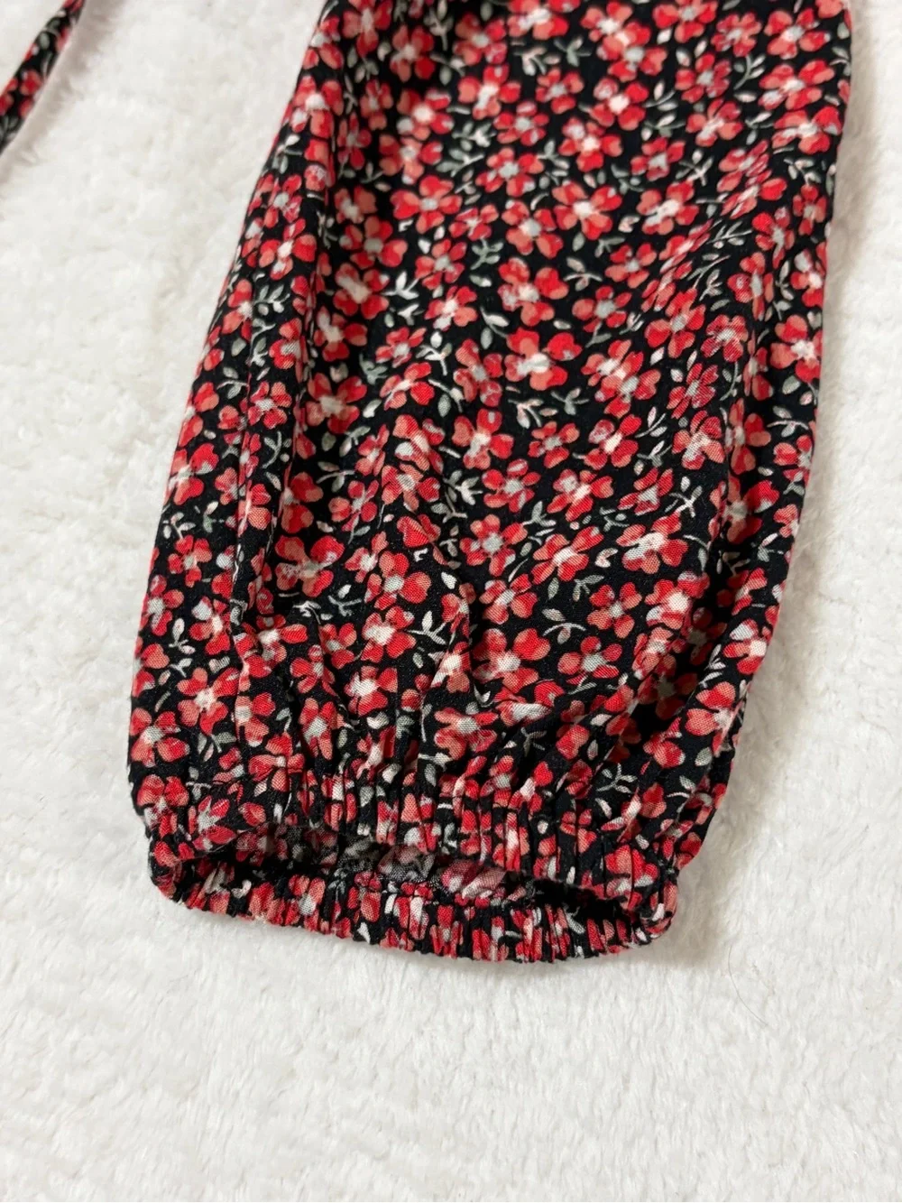 Loft Red Ditsy Floral Tie Long Sleeve Swing Mini Dress Size XS